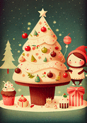 Sapin gourmand et enfant joyeux &agrave; No&euml;l